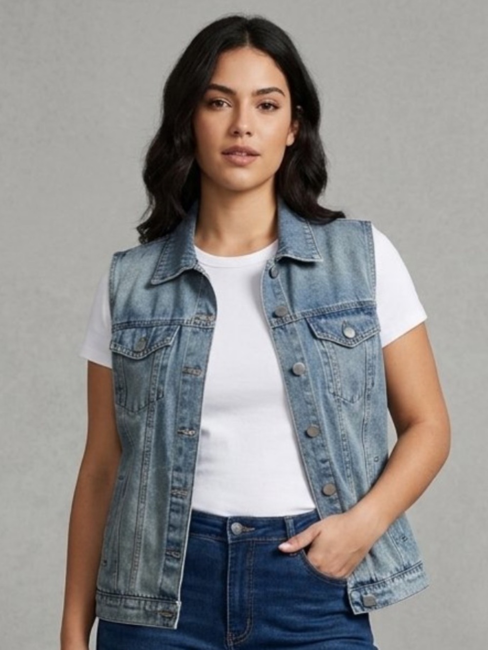 Classic Sleeveless Denim Vest - Blue
Small
Soft. Casual.